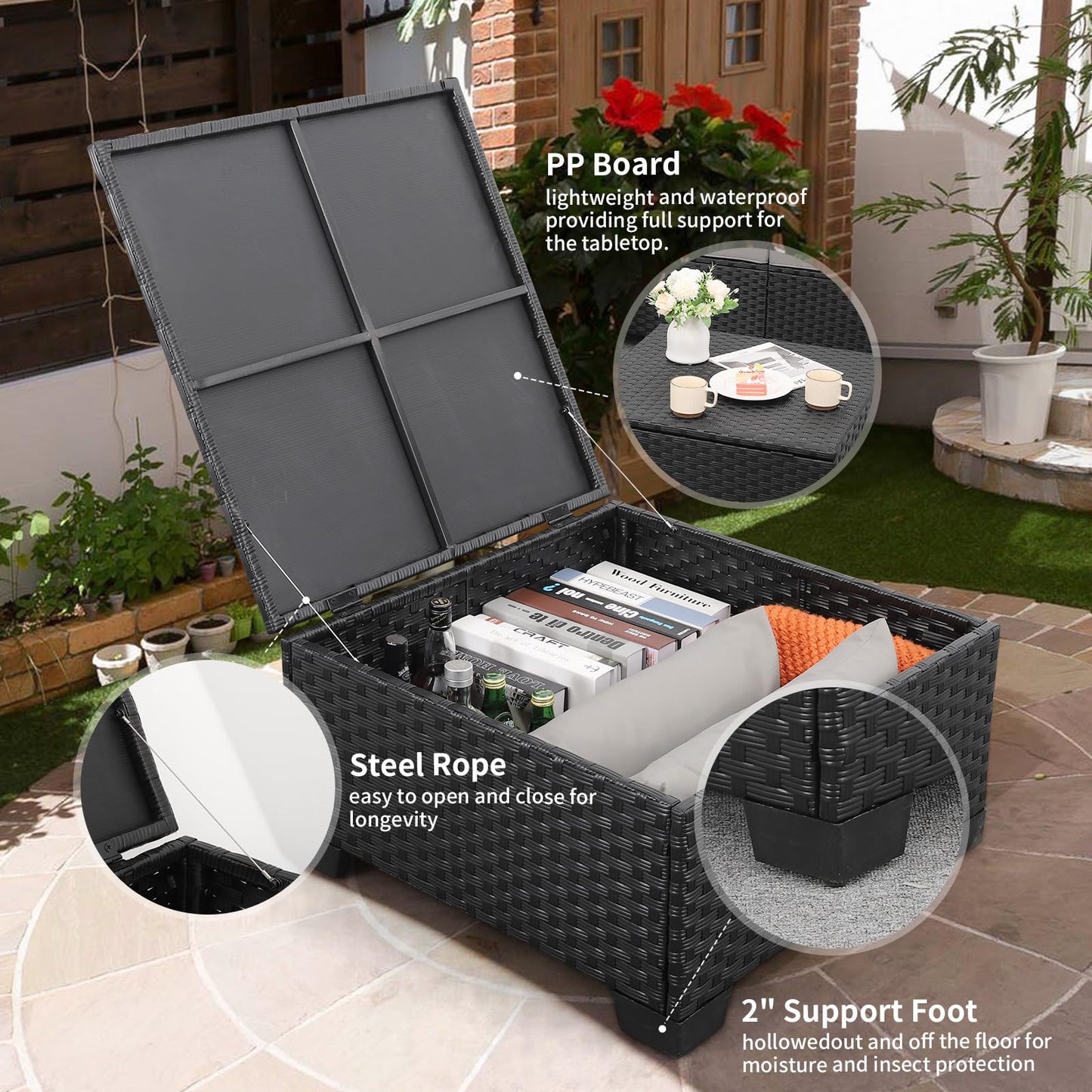 Rattaner 3 Pieces Patio Furniture Set with Ottoman and Outdoor Storage Table