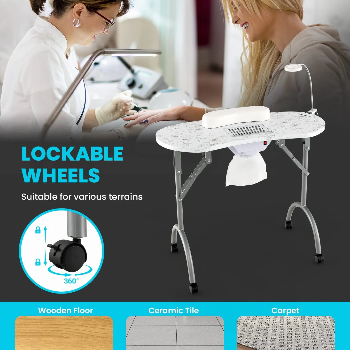 LDAILY Portable Nail Table with Electric Dust Collector