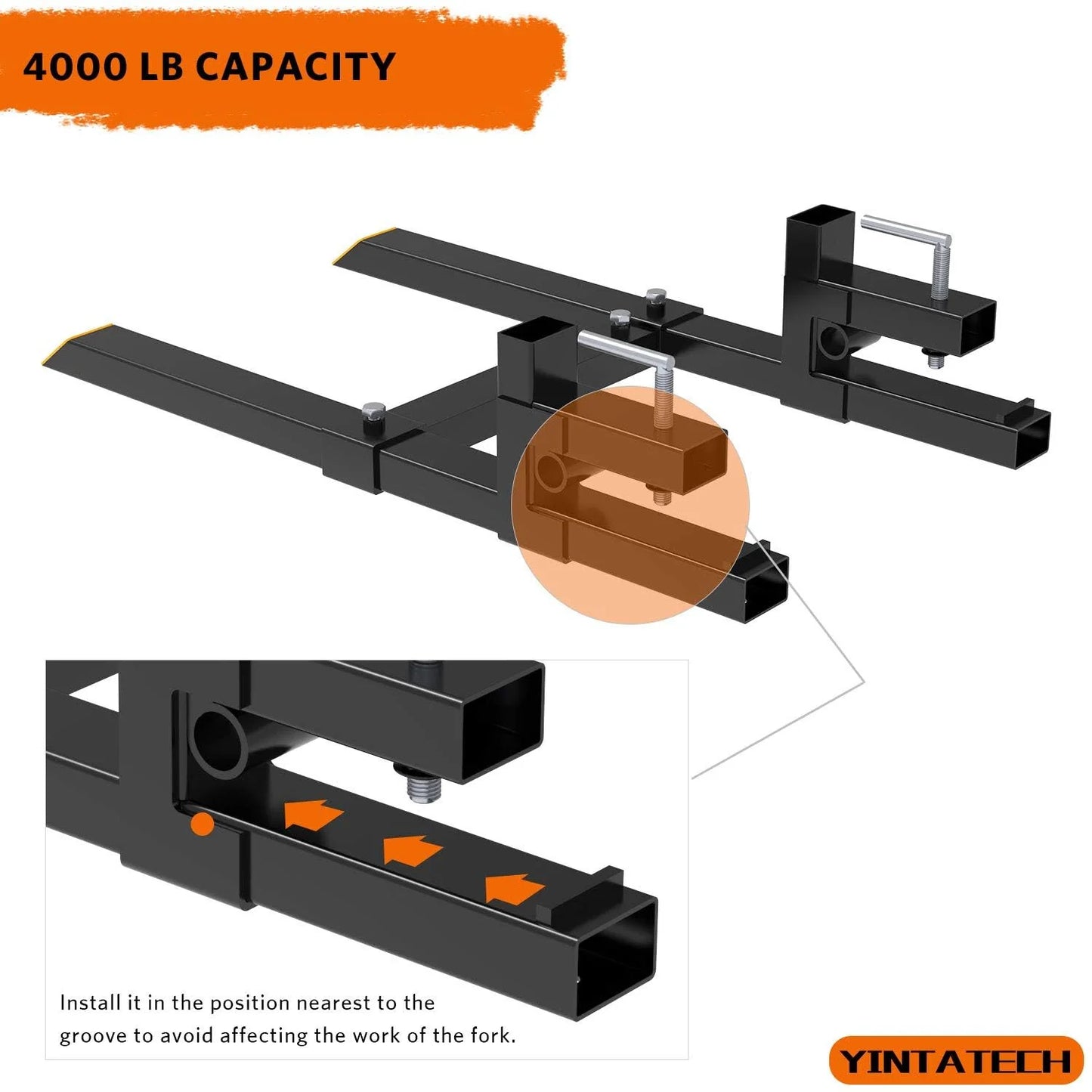 YINTATECH 60" 4000lbs Clamp on Pallet Forks Heavy Duty Tractor Forks