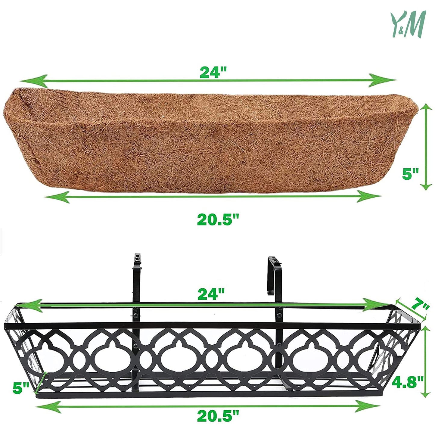 Y&M 4 Packs 24 Inch Flower Boxes for Deck Railings