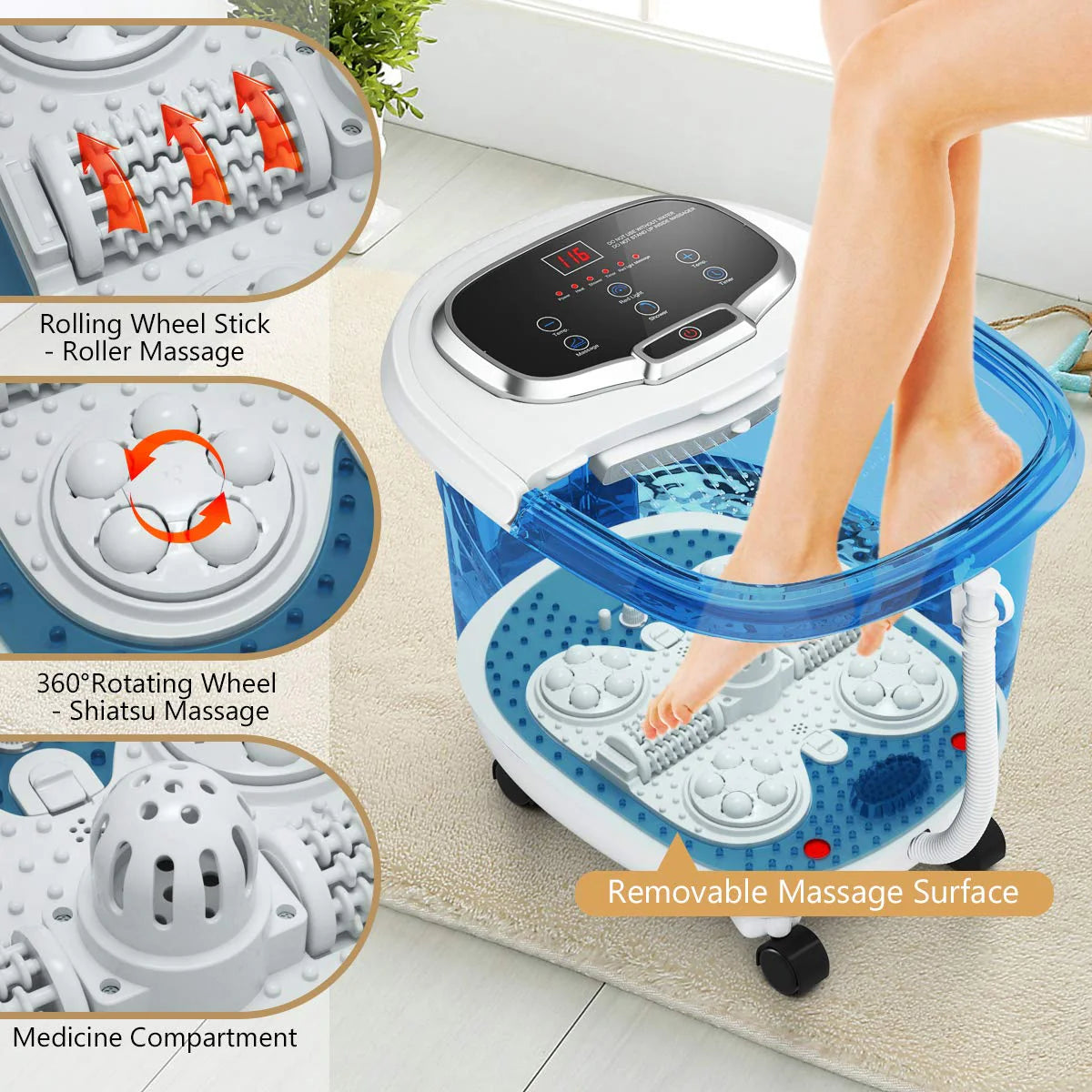 Giantex Foot Spa Bath Massager with Heat, Adjustable Water Shower