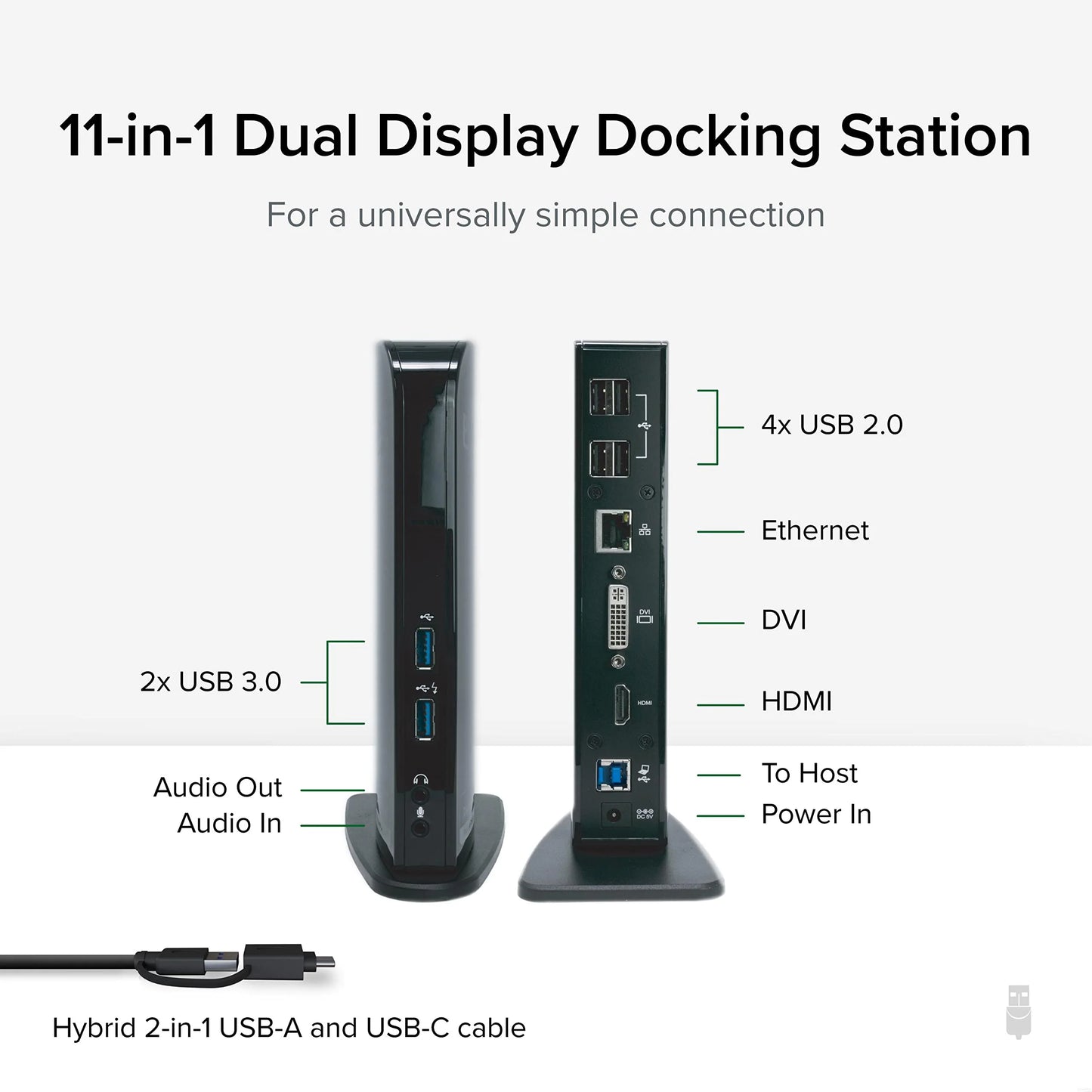 Plugable Universal Laptop Docking Station Dual Monitor for Windows and Mac