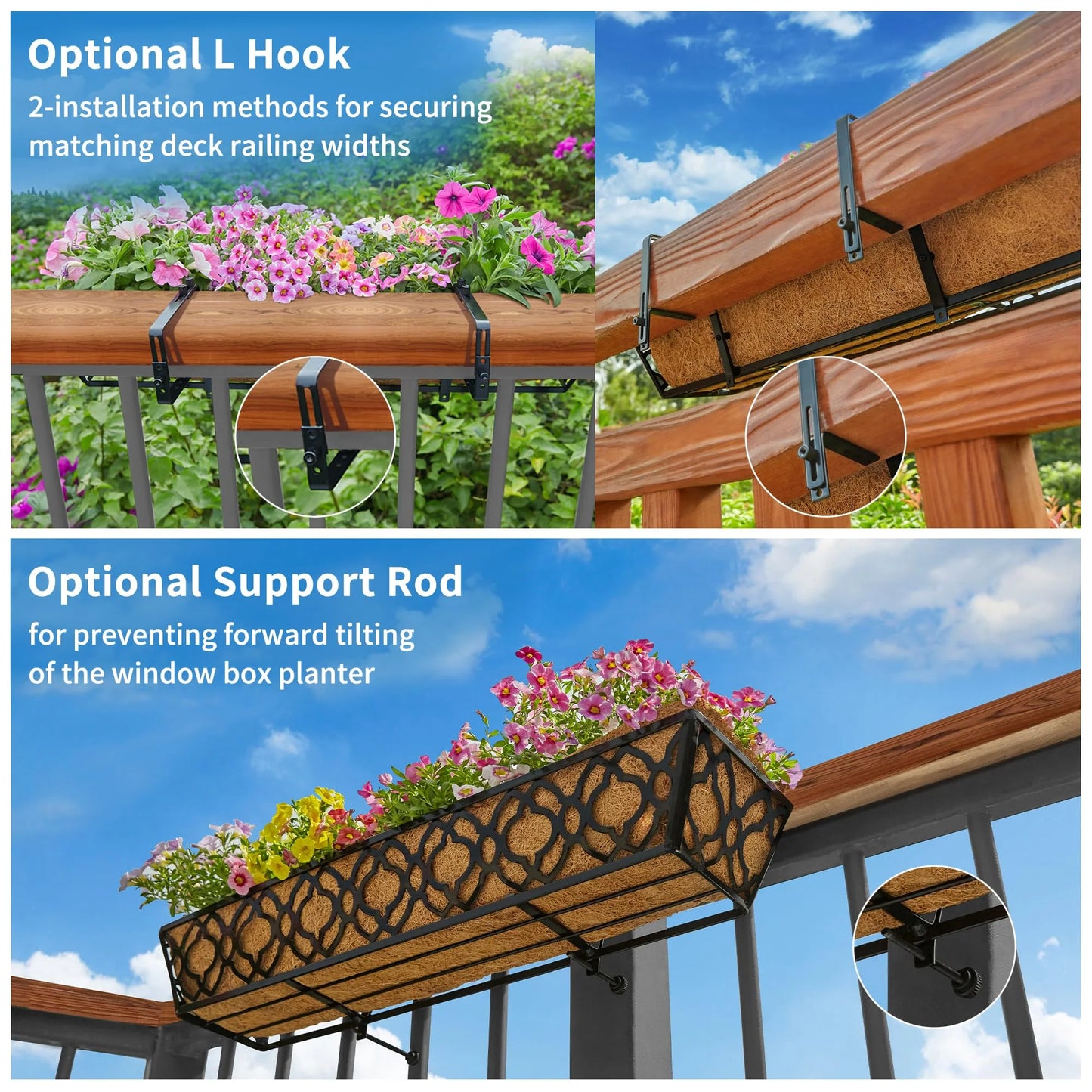 Y&M 4 Packs 24 Inch Flower Boxes for Deck Railings