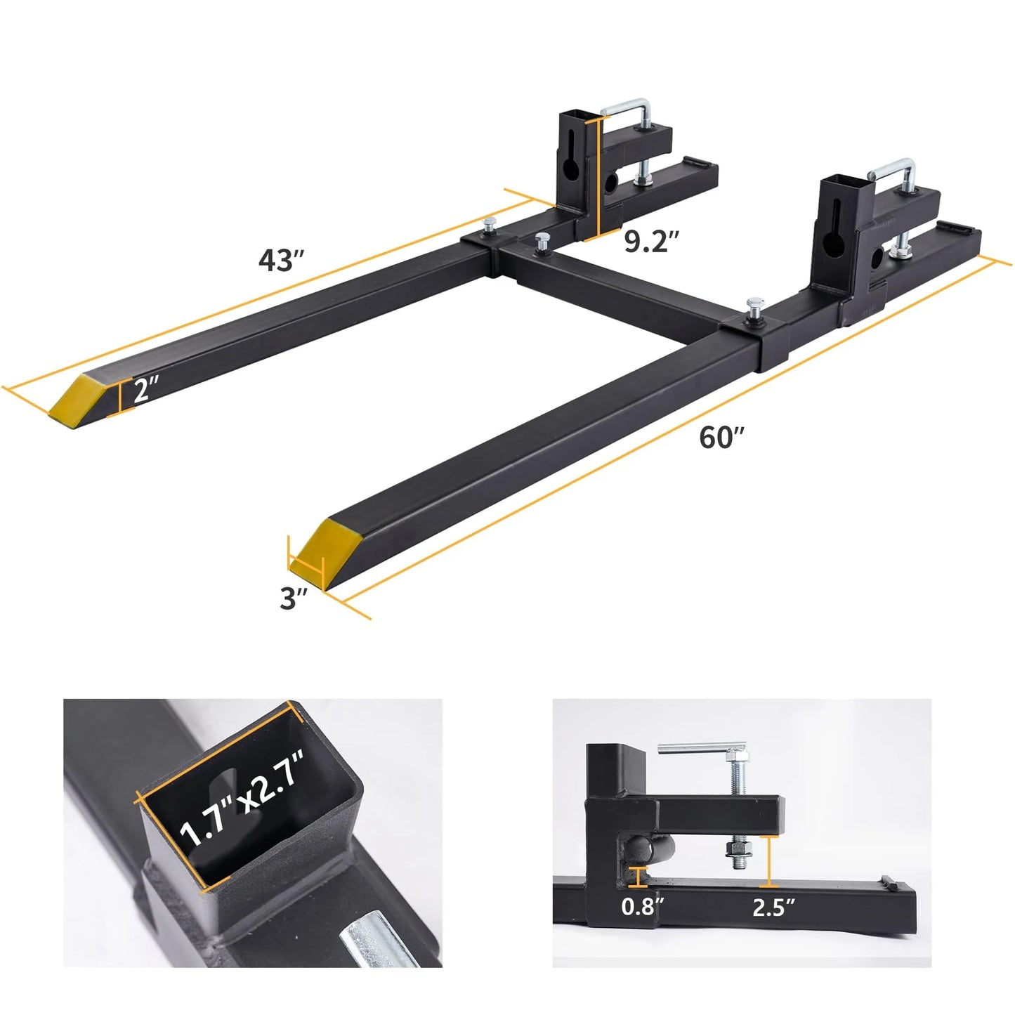 YINTATECH 60" 4000lbs Clamp on Pallet Forks Heavy Duty Tractor Forks