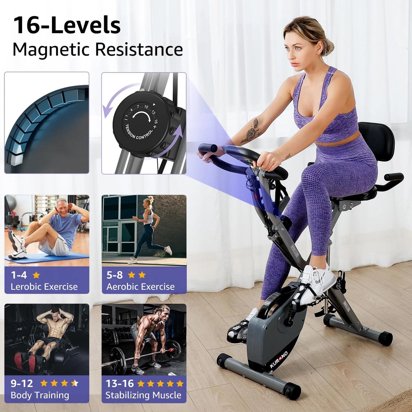 KURONO Stationary Exercise Bike for Home Workout