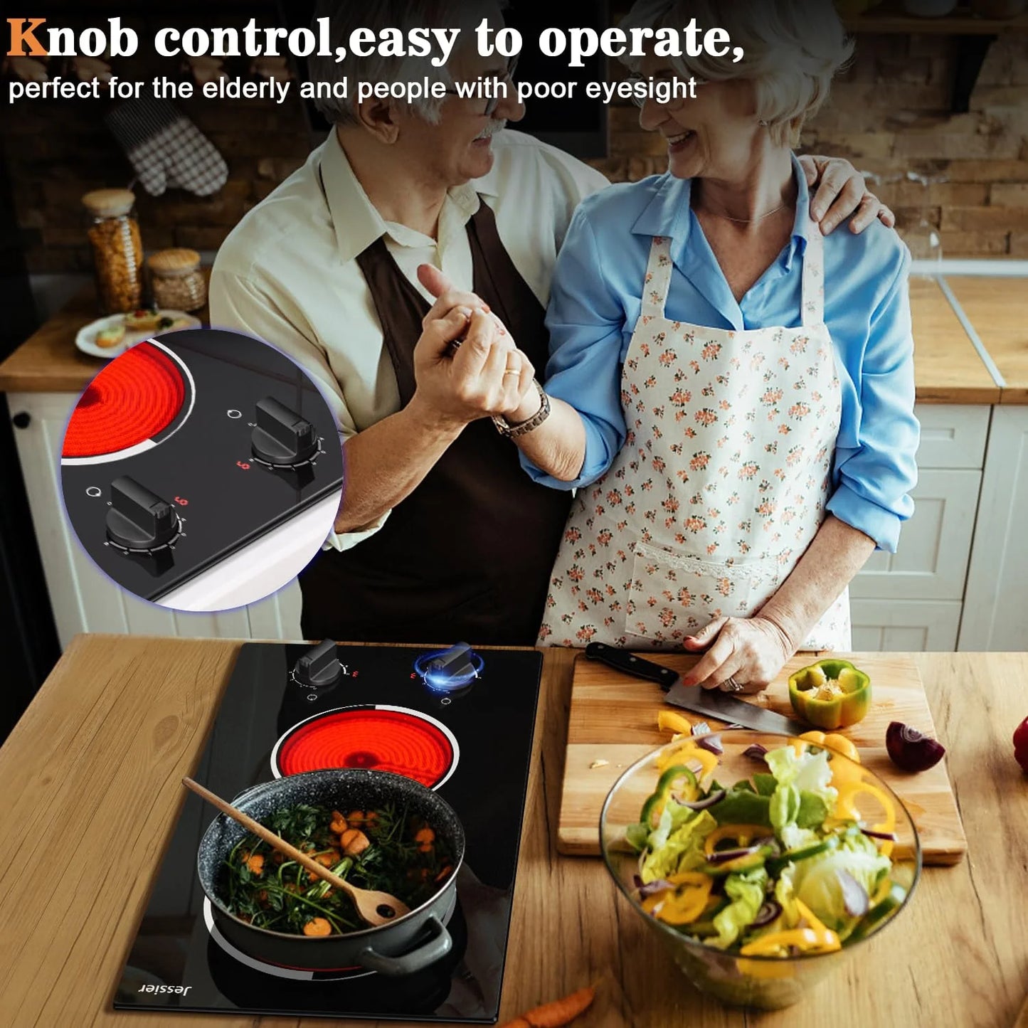 Jessier Portable 110V Electric Cooktop with 2 Burner Plug in