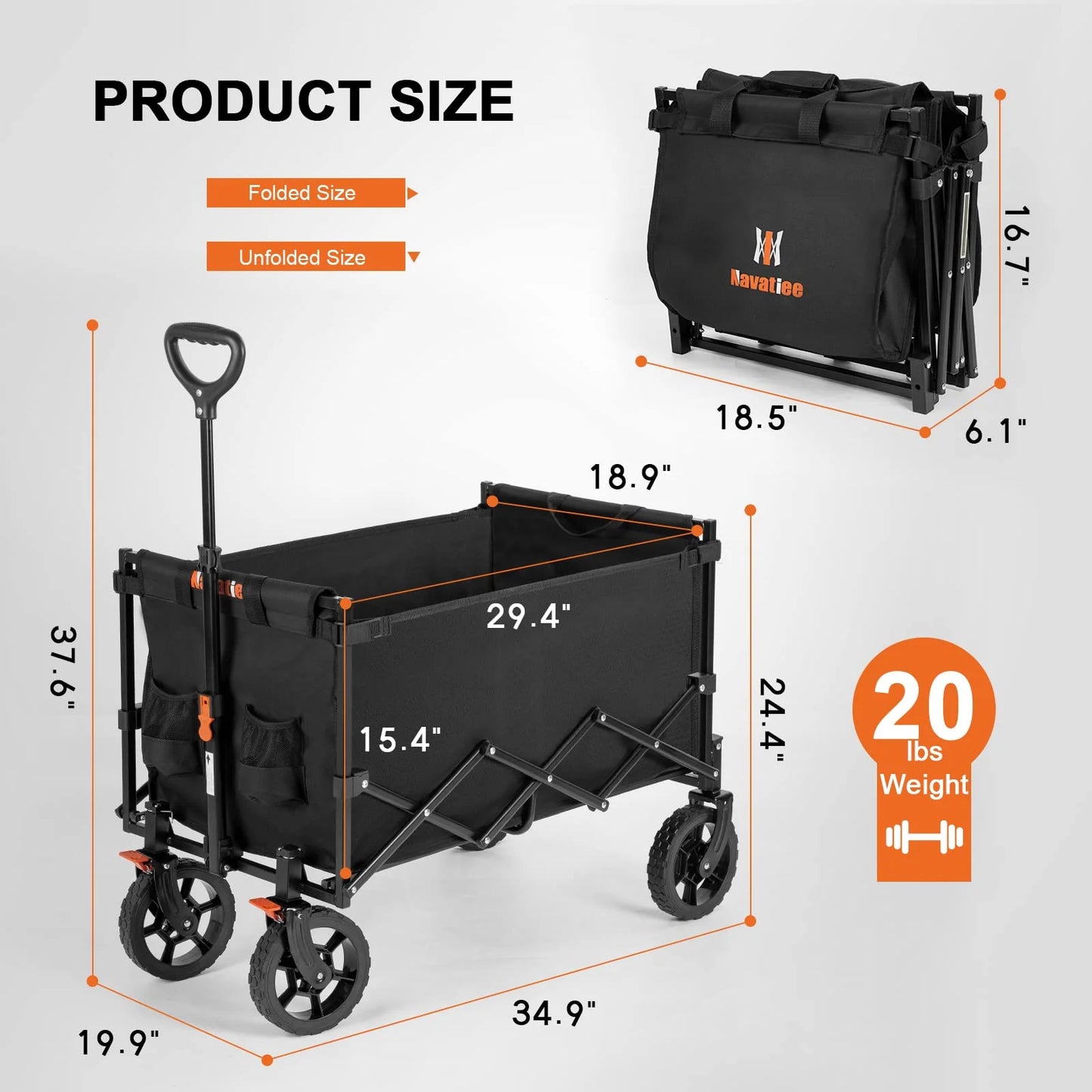 Navatiee Wagon Cart Heavy Duty Foldable, Collapsible Wagon