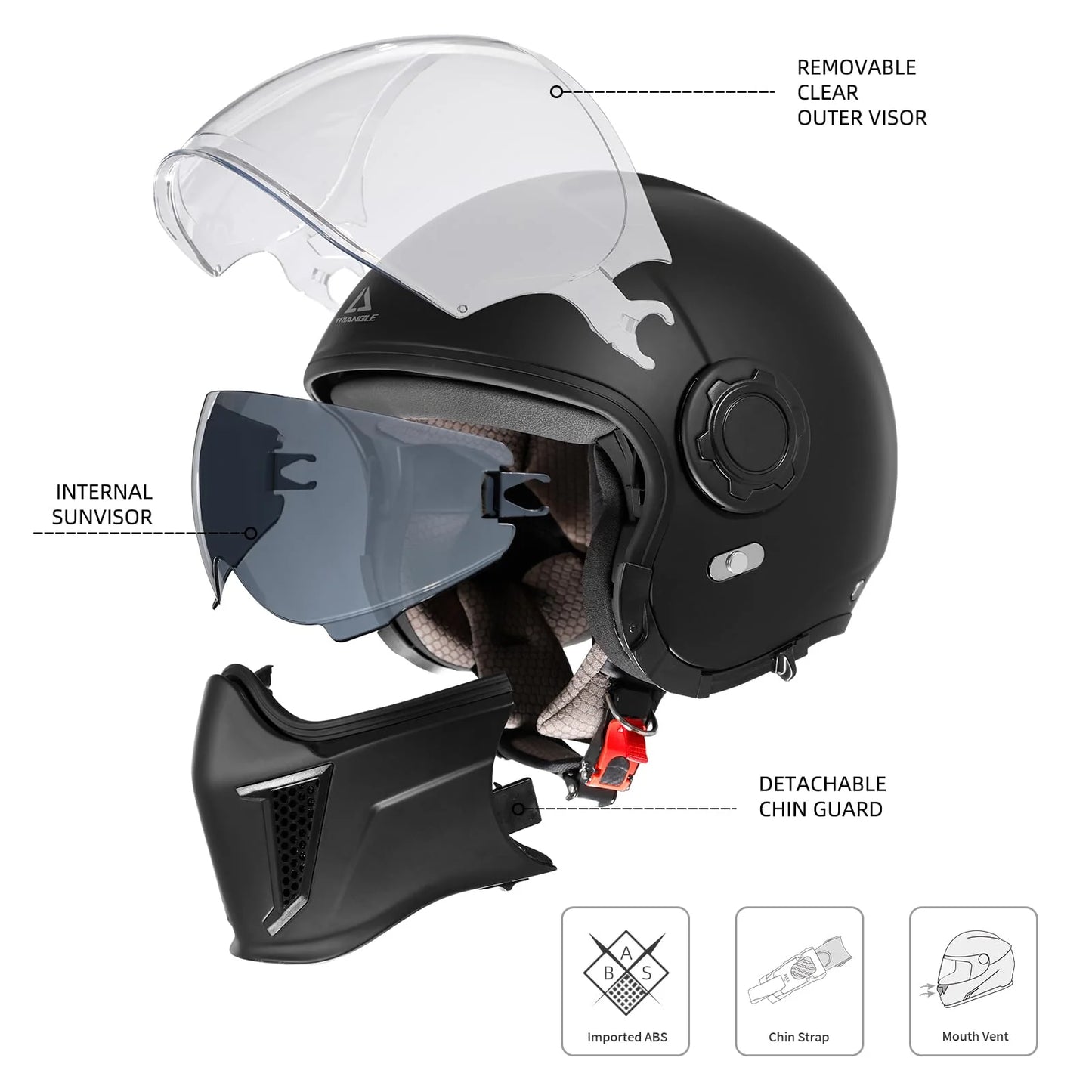 TRIANGLE Open Face Motorcycle Helmet 3/4 Half for Men