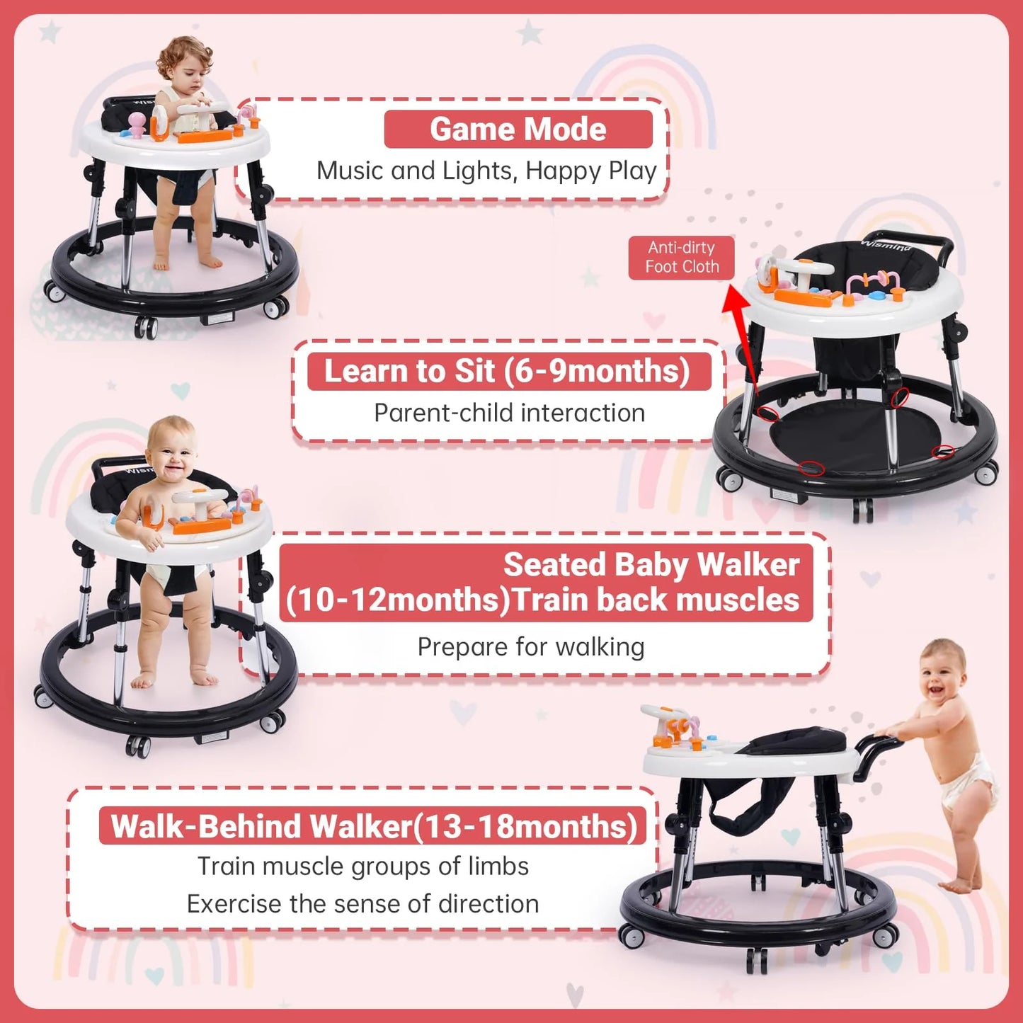 Wismind Foldable Music and Lights Baby Walker