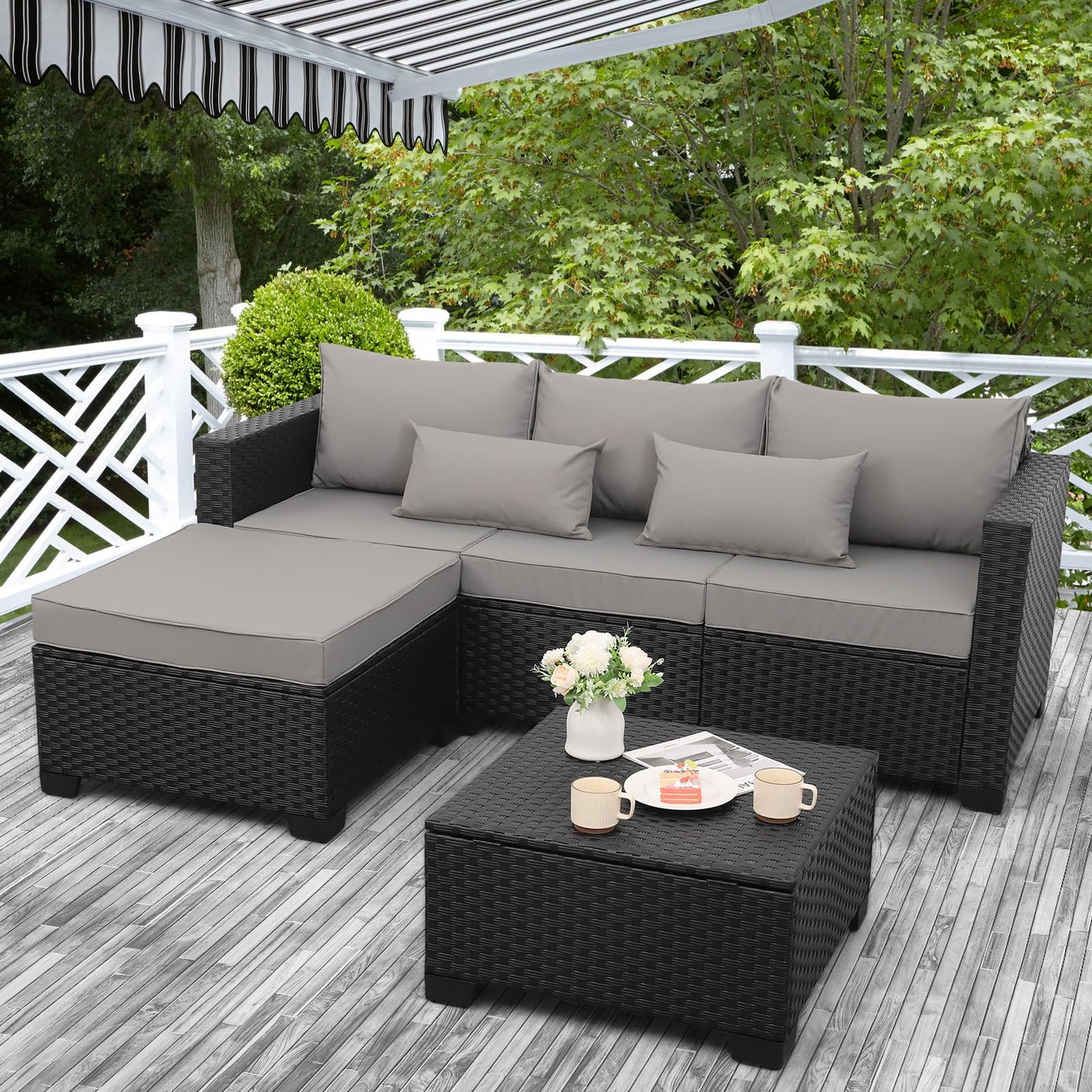 Rattaner 3 Pieces Patio Furniture Set with Ottoman and Outdoor Storage Table