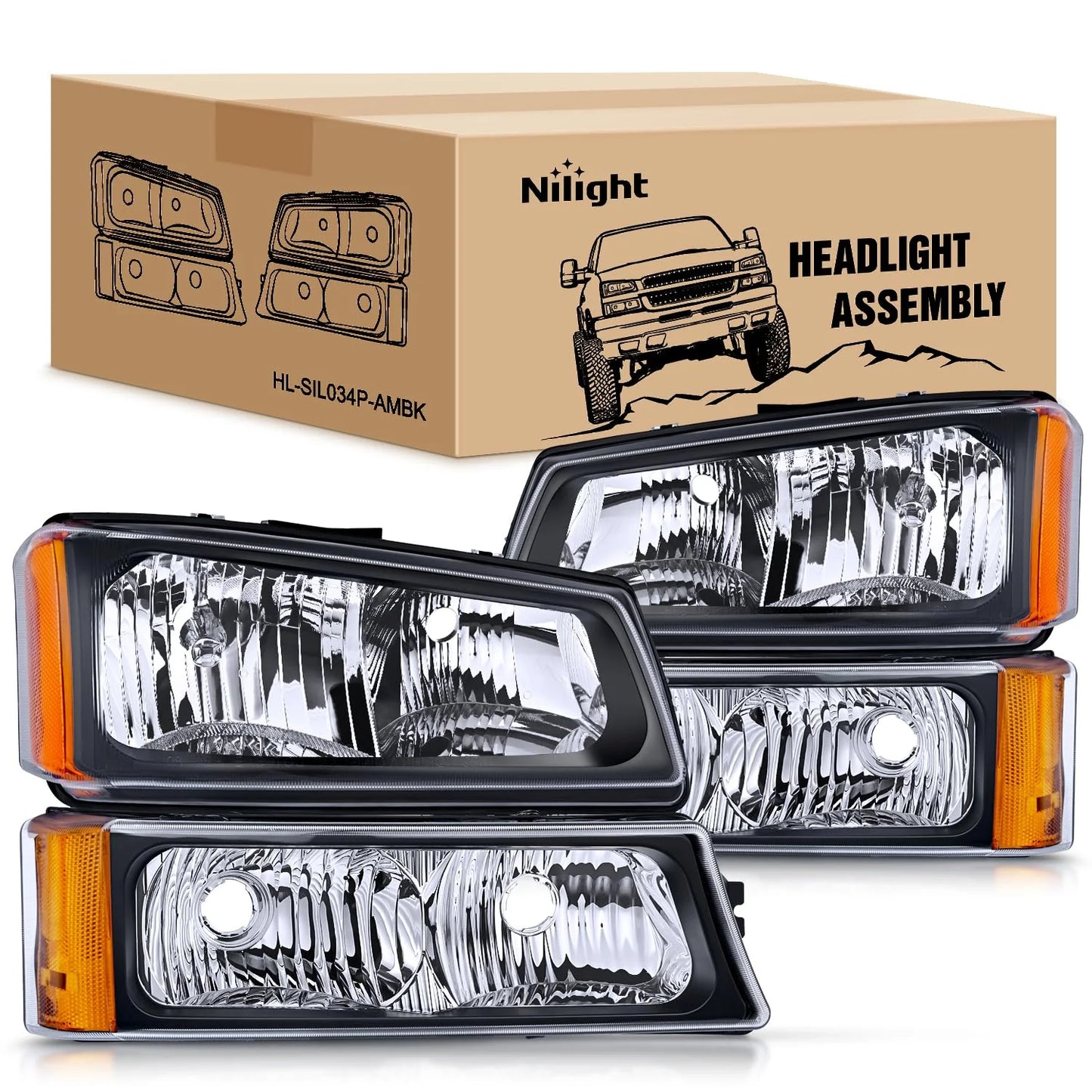 Nilight Headlight Assembly for 2003 - 2006 Chevy Silverado