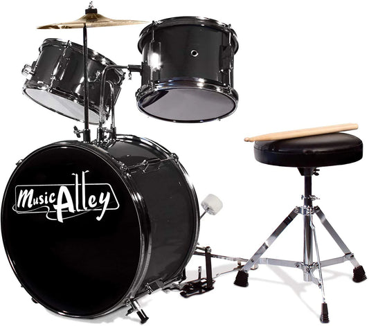 Music Alley 3 Piece Kids Drum Set with Throne, Cymbal, Pedal & Drumsticks