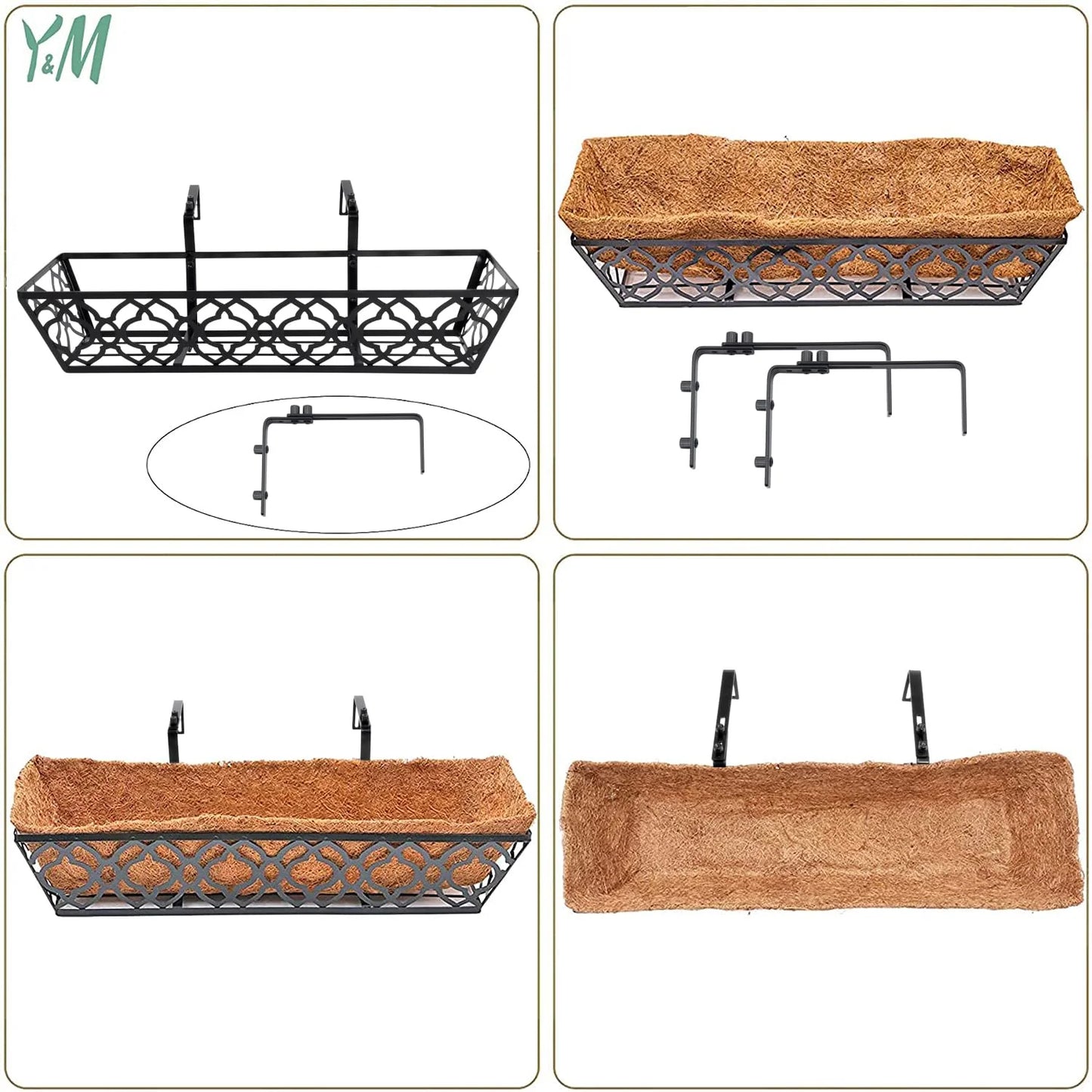 Y&M 4 Packs 24 Inch Flower Boxes for Deck Railings