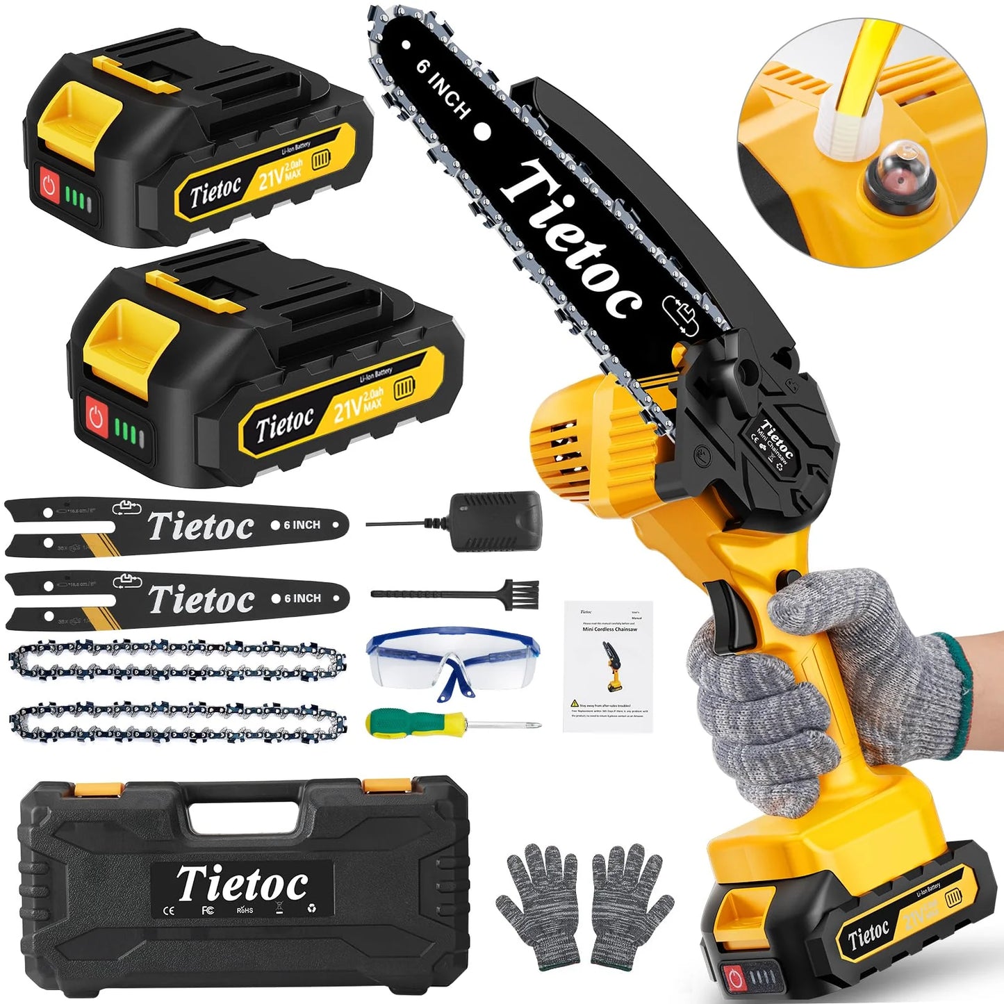 Tietoc Mini Cordless Chainsaw, 6 Inch Handheld Chain Saw