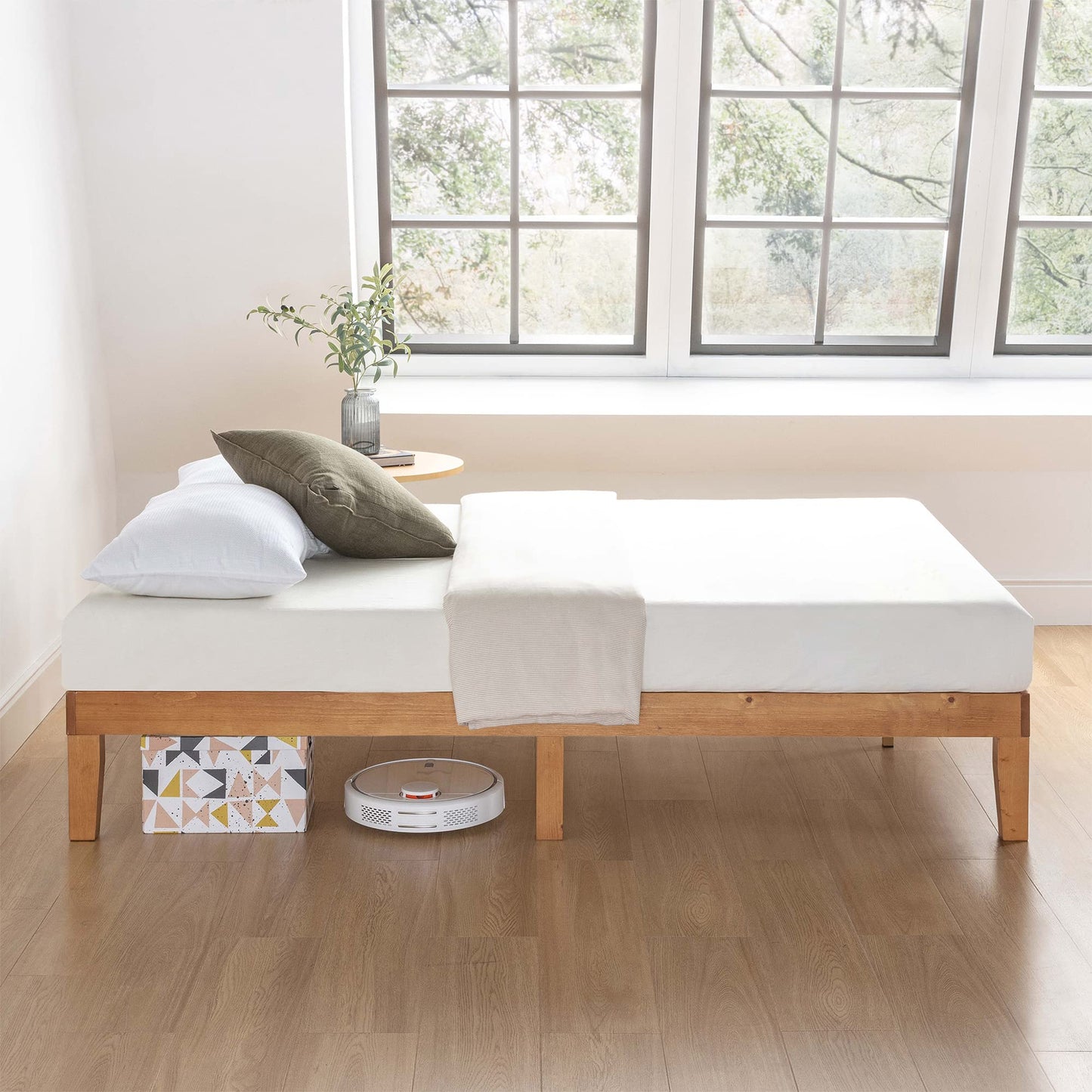 Mellow 12 Inch Solid Wood Platform Bed with Wooden Slats