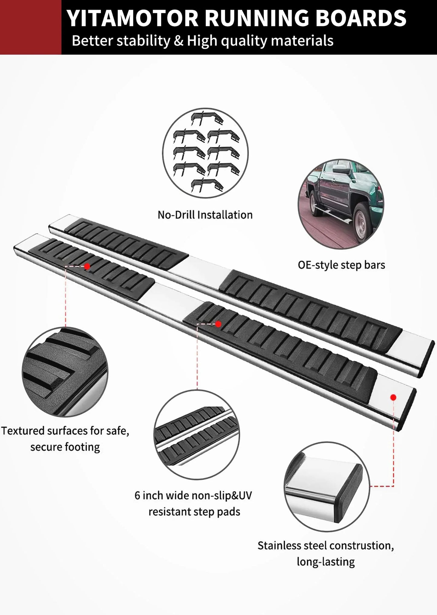 YITAMOTOR 6 Inches Running Boards